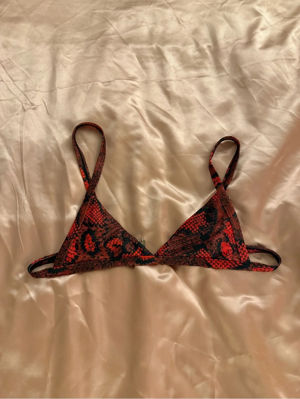 Source Unknown Red and Black Snake-Print Triangle Bikini Top